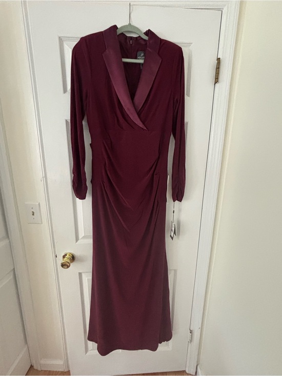 Adrianna Papell Dresses & Skirts - Adrianna Papell Wine Satin-Trim Long Sleeve Evening Gown